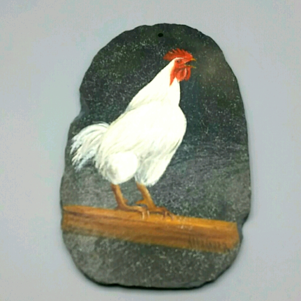 Hand Painted Slate Rooster Wall Art, Farm Chicken